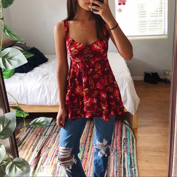 Free People Tops - free people floral ruffle tunic tank top